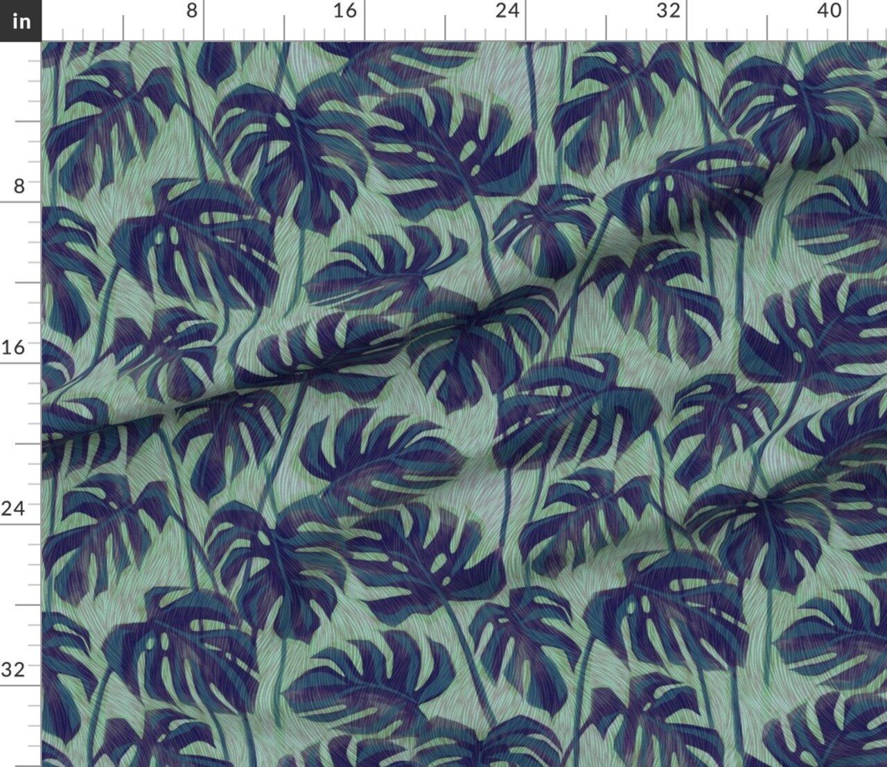 Blue Palm Tropical Foliage Rainforest Summer Ink Green Houseplant Custom Printed Fabric by Spoonflower Various Fabrics by the Yard or Fat Quarter